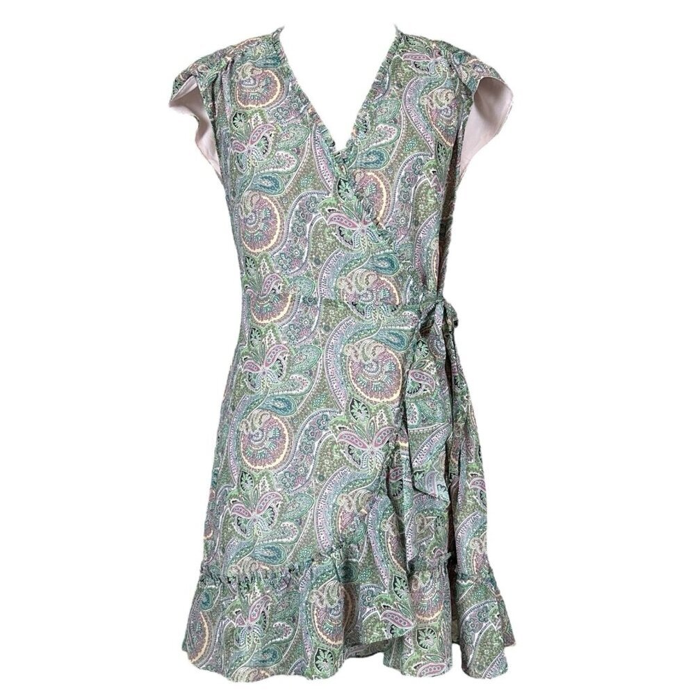 New Allsaints Zini Shahmina Paisley Floral Ruffle Wrap Dress Green Size UK4 US0